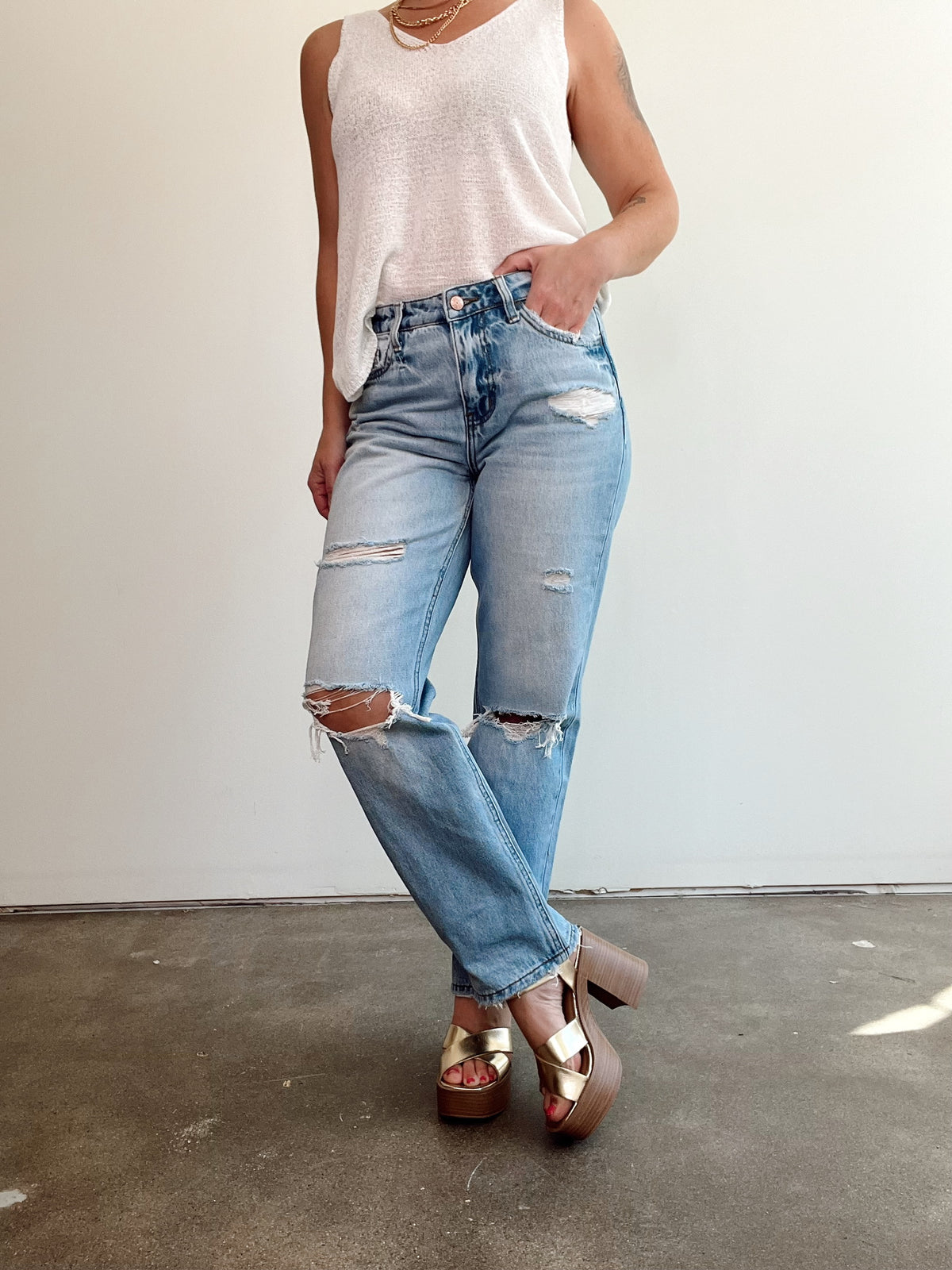 Juno High Rise Distressed Straight Jeans