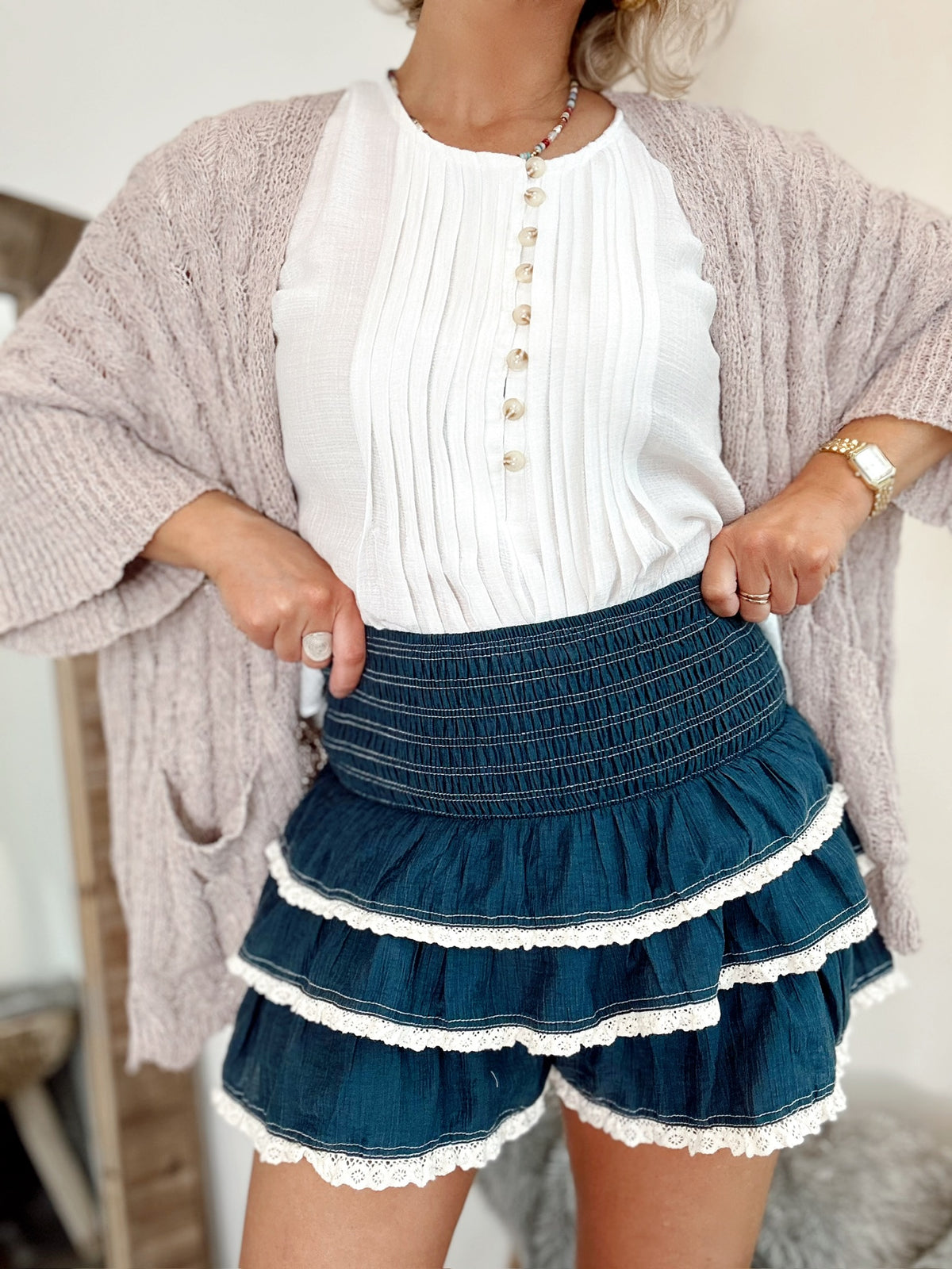 Mara Tiered Ruffle Skort Dark Navy