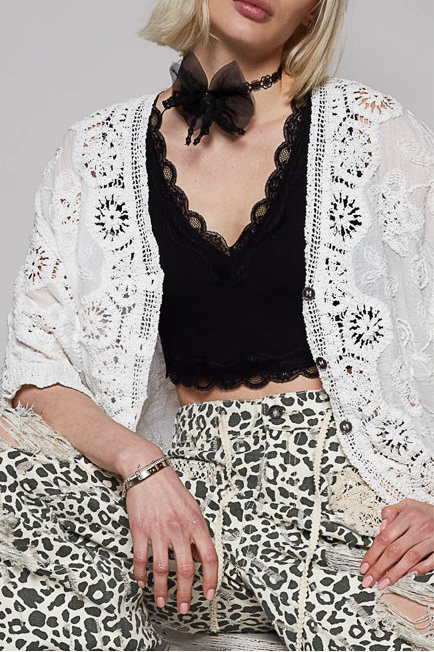 Portia Crochet Cardigan Off White