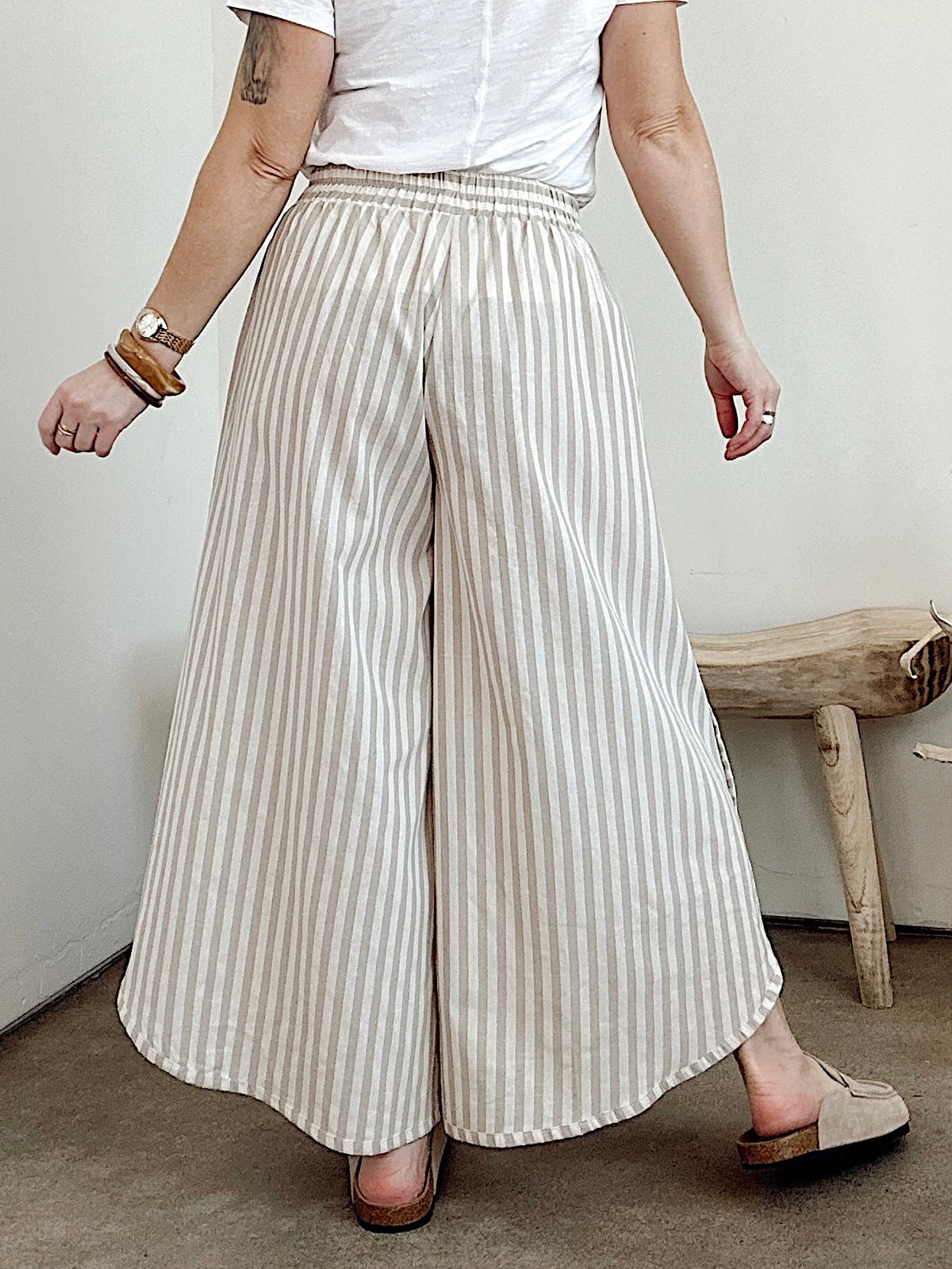 Becky Striped Wide Leg Pants Taupe