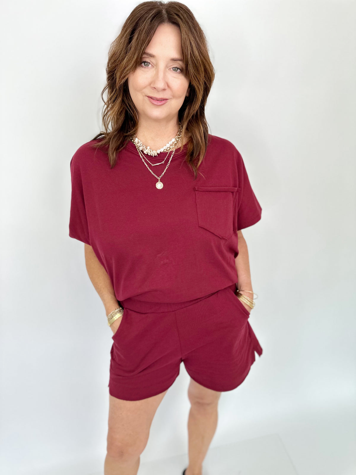 Nikki Boxy Top &amp; Shorts Set Cabernet