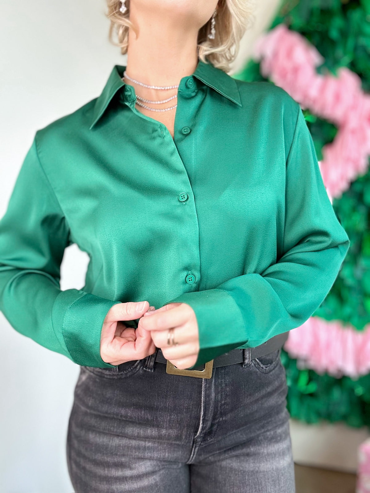Grace Satin Blouse Sea Green