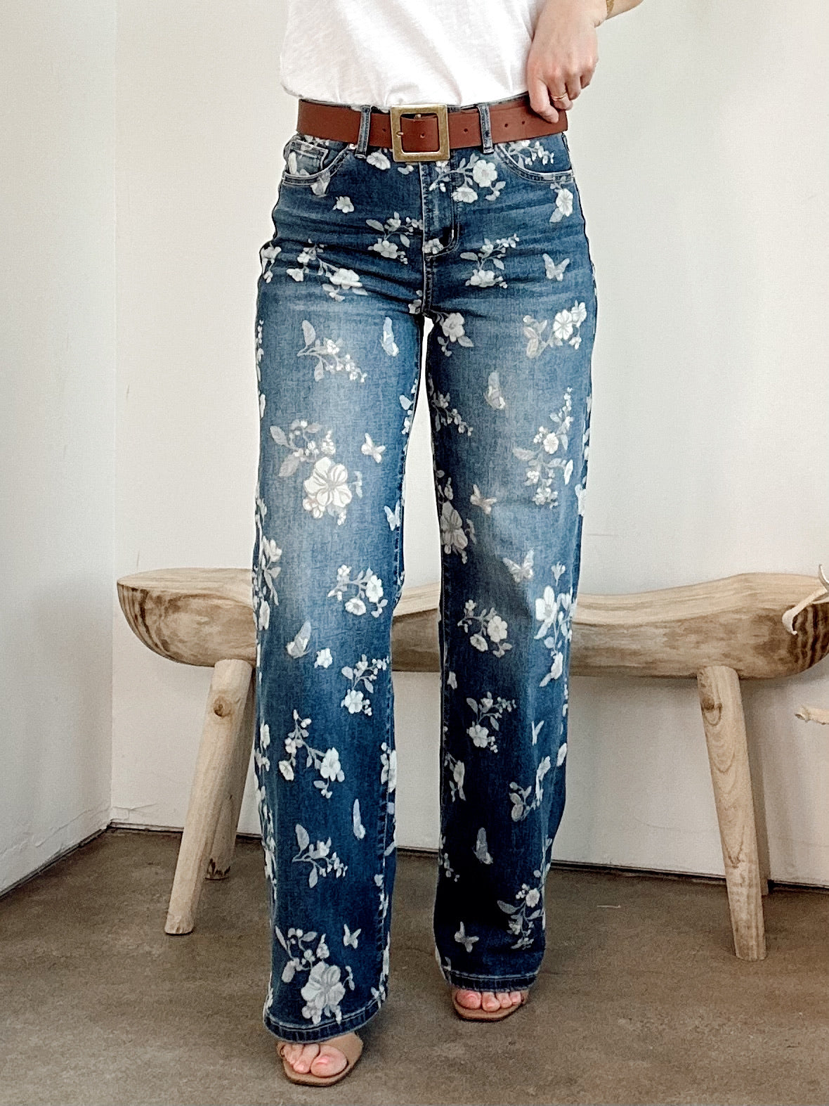 Joey Floral High Rise Wide Leg Jeans