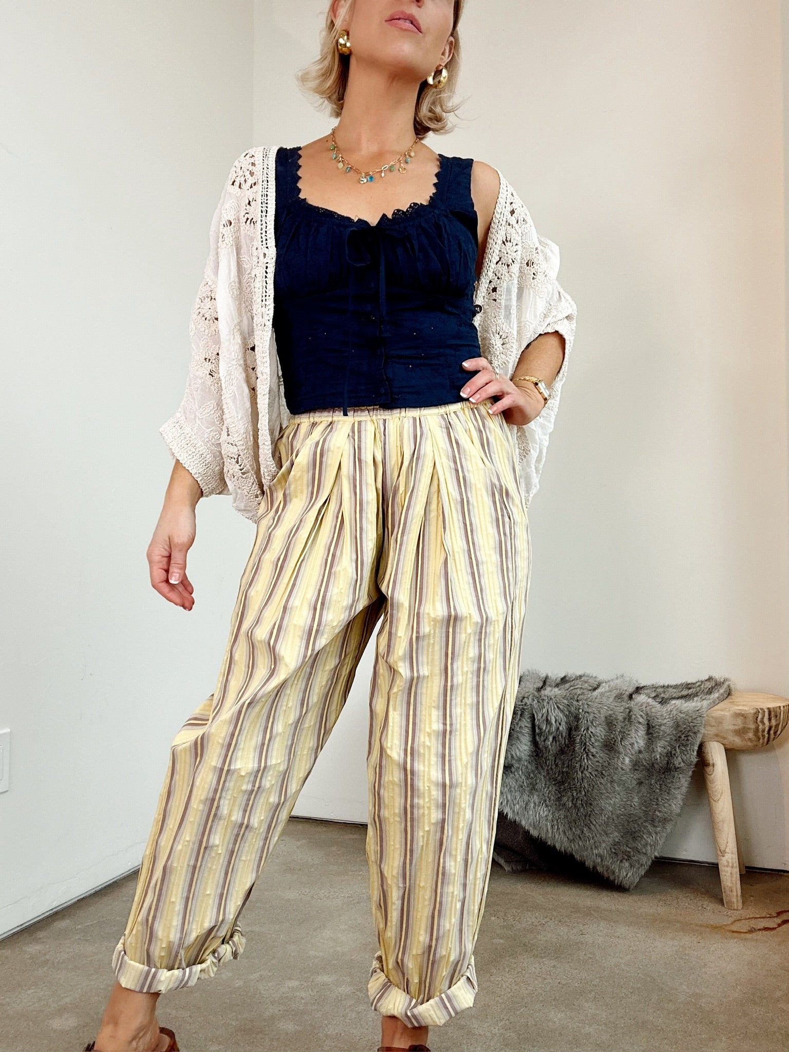 Ashton Striped Parachute Pants Yellow