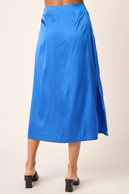 Charlotte Satin Midi Skirt, Sapphire