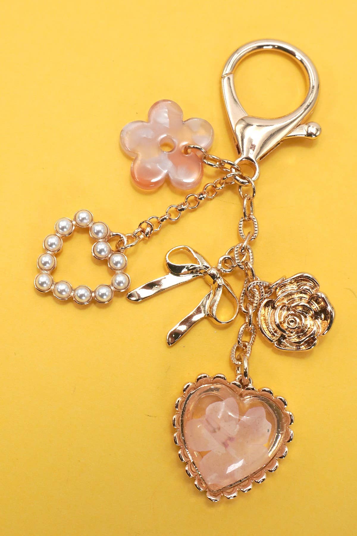 Flower Bow Heart Bag Charm
