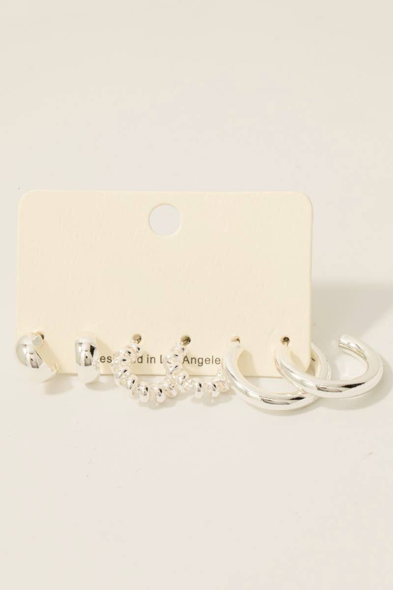 3Pc Mixed Hoop Earrings Set S