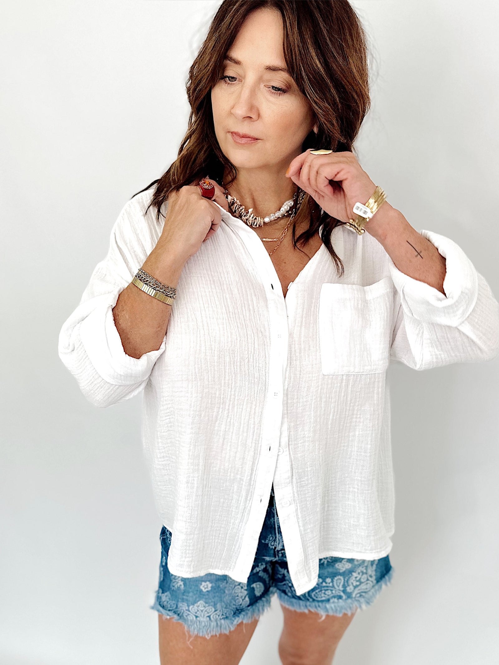 4th Of July Heart Patch Gauze Shirt