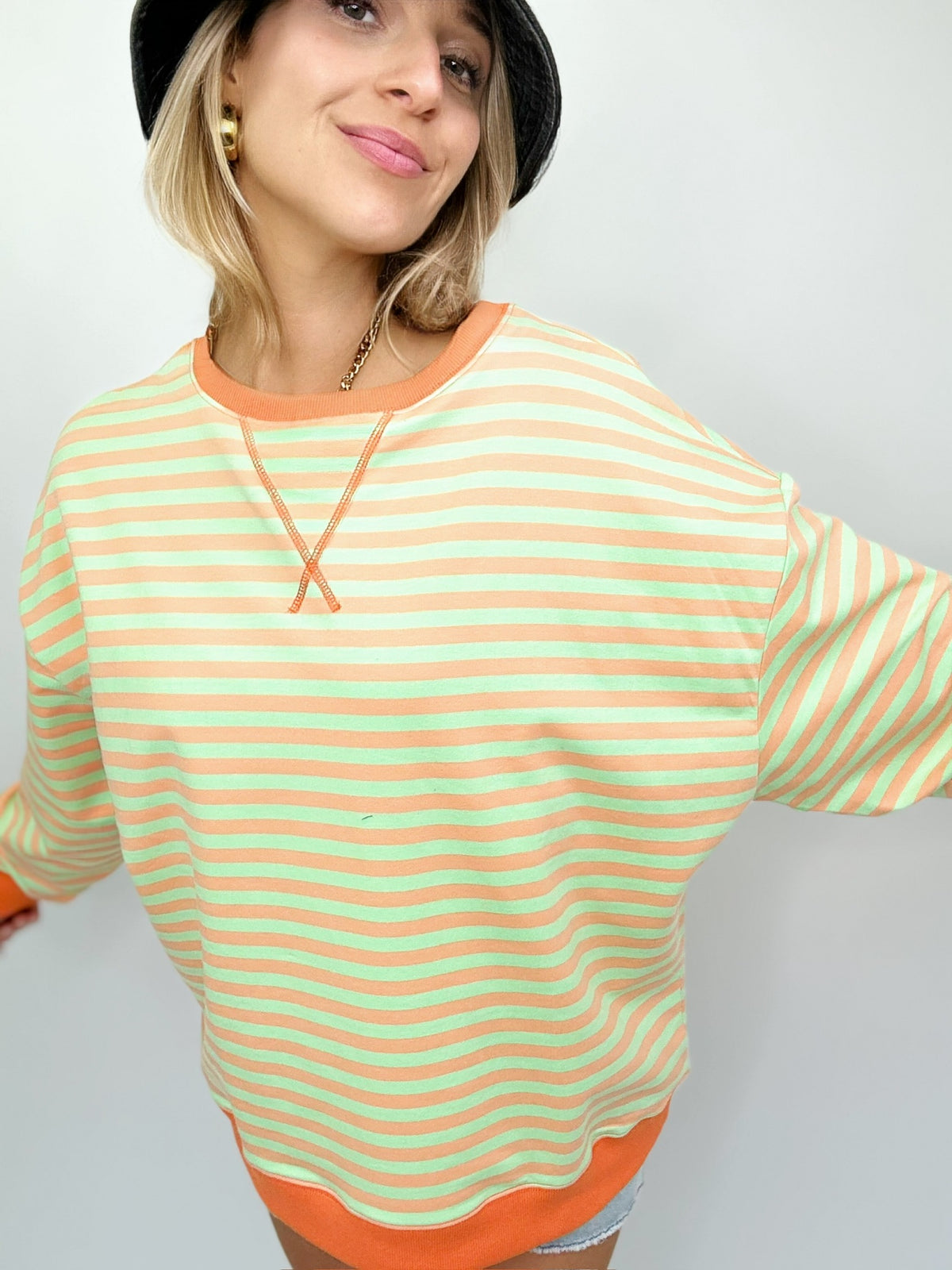 Demi Stripe Top Mint/Orange