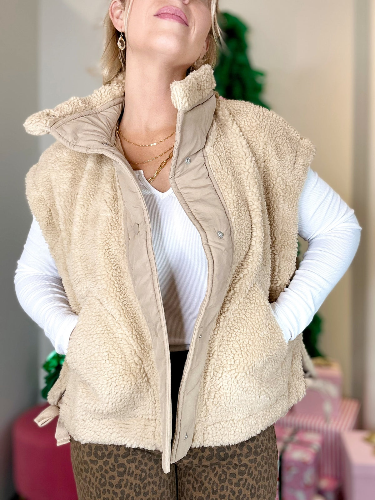 Morgan Sherpa Vest Beige