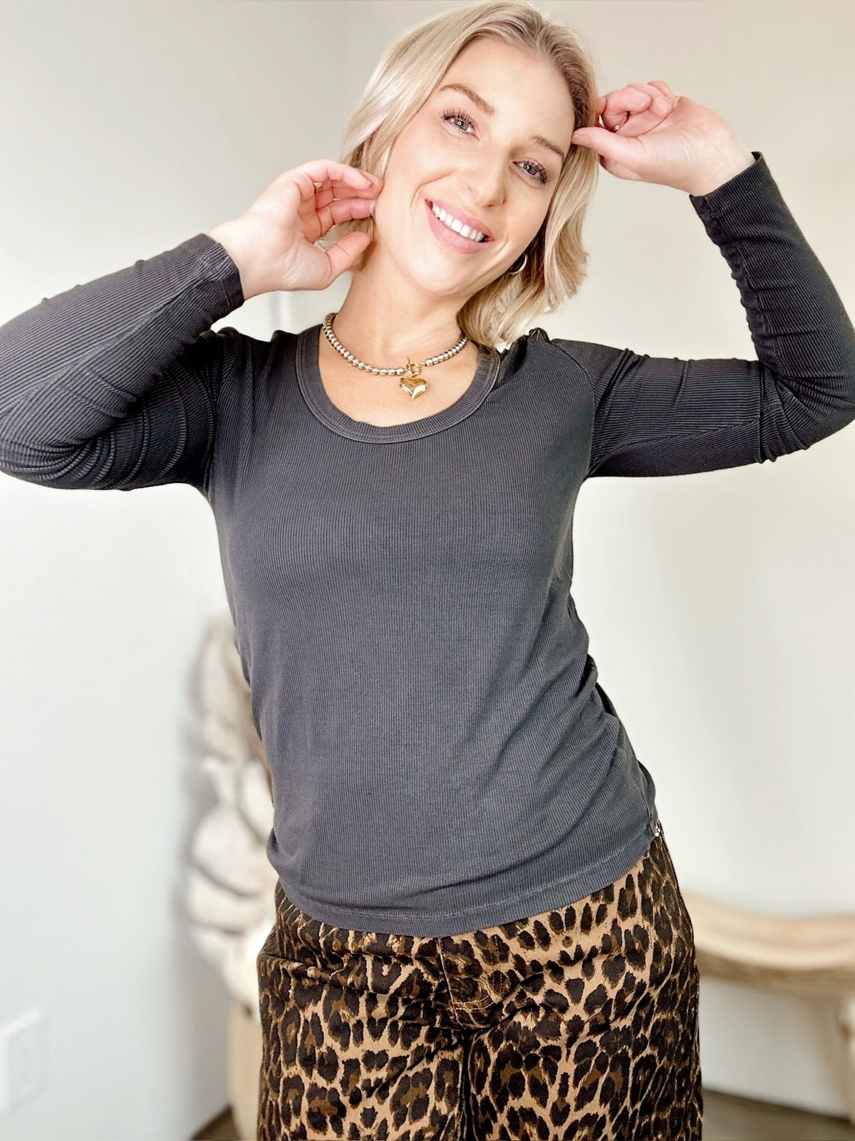 Ginnie Long Sleeve Top Dark Charcoal