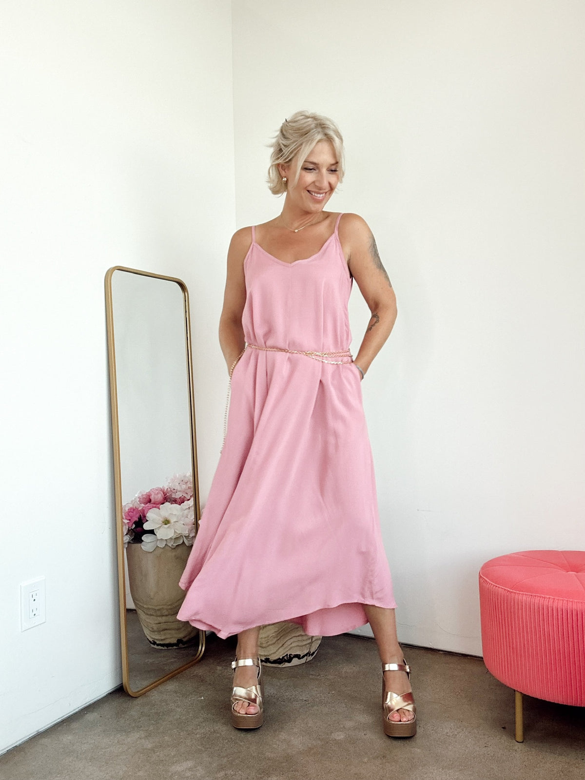 Emme Cami Midi Dress Lt. Rose