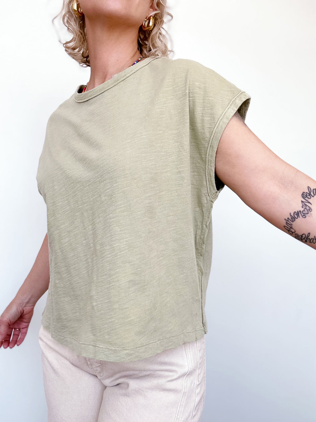 Brenda Boxy Cut Cap Sleeve Tee