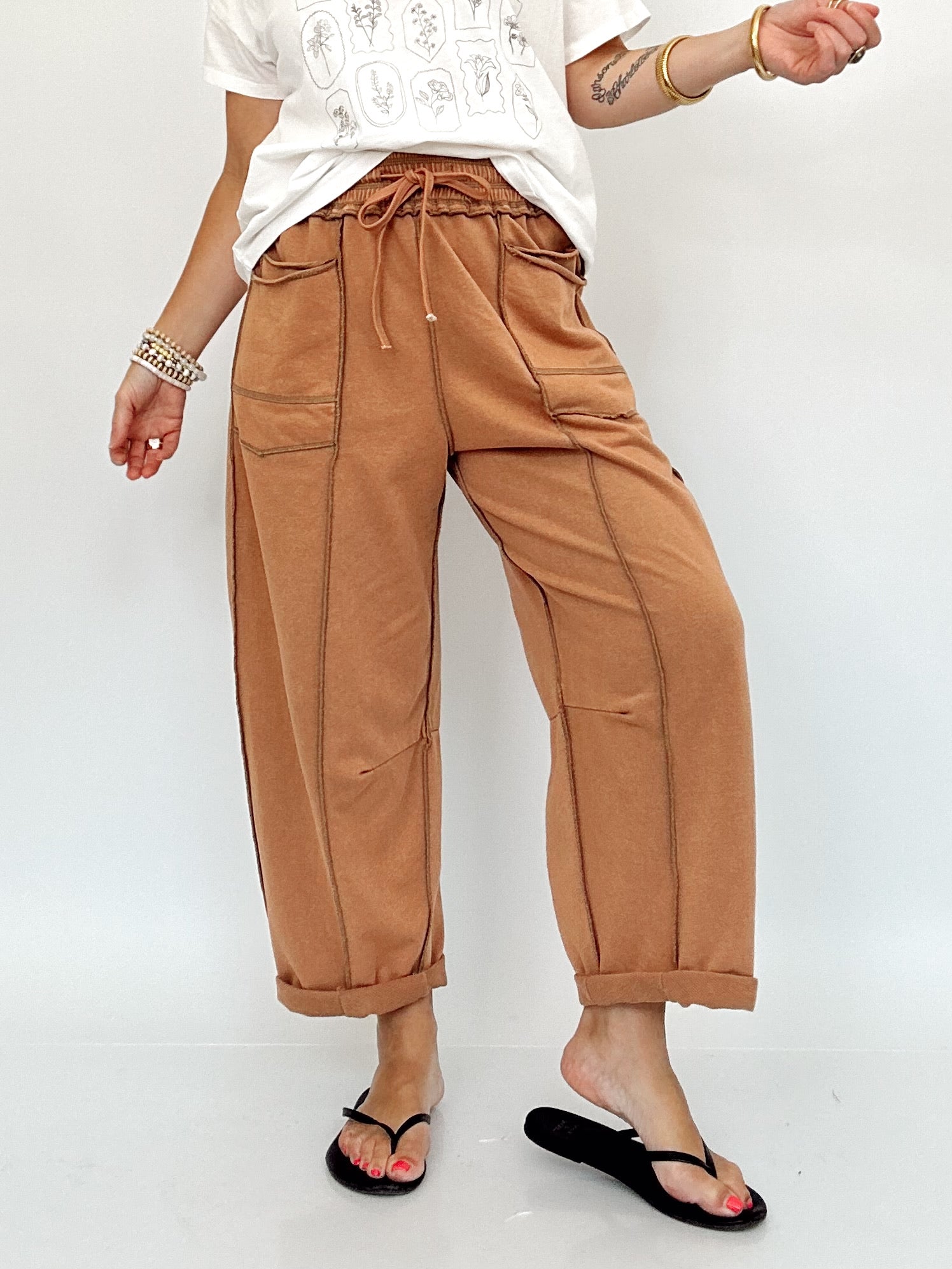 Heidi Barrel Fit Utility Knit Pants Camel