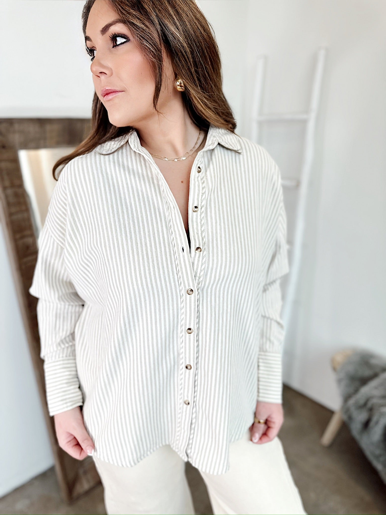 Kate Oversized Stripe Shirt Natural