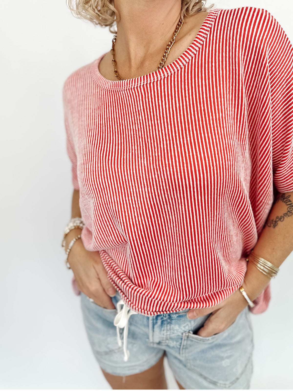 Romy Ribbed Striped Top Ruby