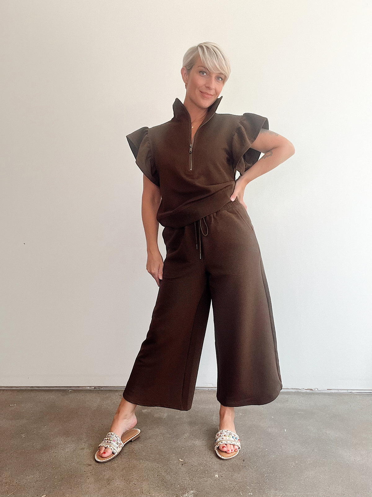 Sasha 2 PC Pant Set, Brown