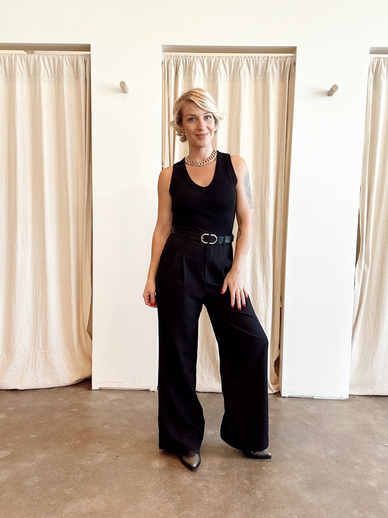 Rachel V-Neck Racerback Slub Cotton Tank Top Black