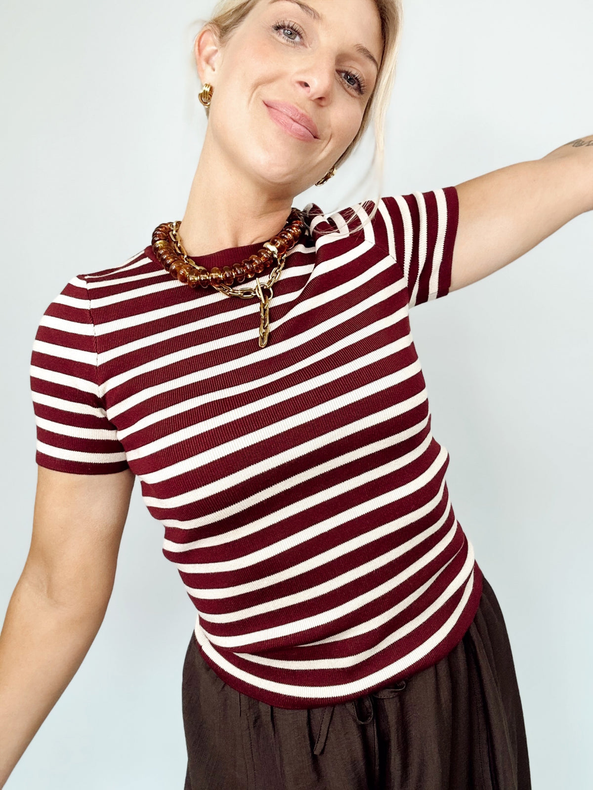Carmen Striped Sweater Wine