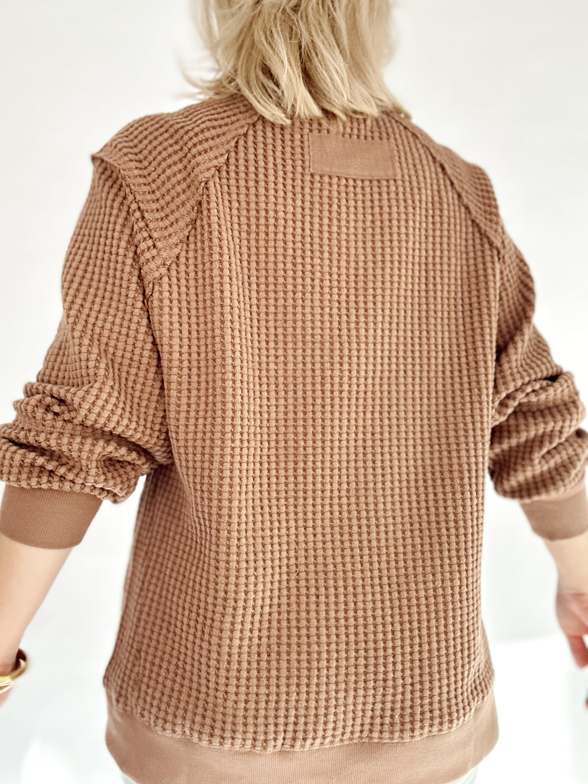 Tabitha Waffle Patch Detail Pullover Mocha