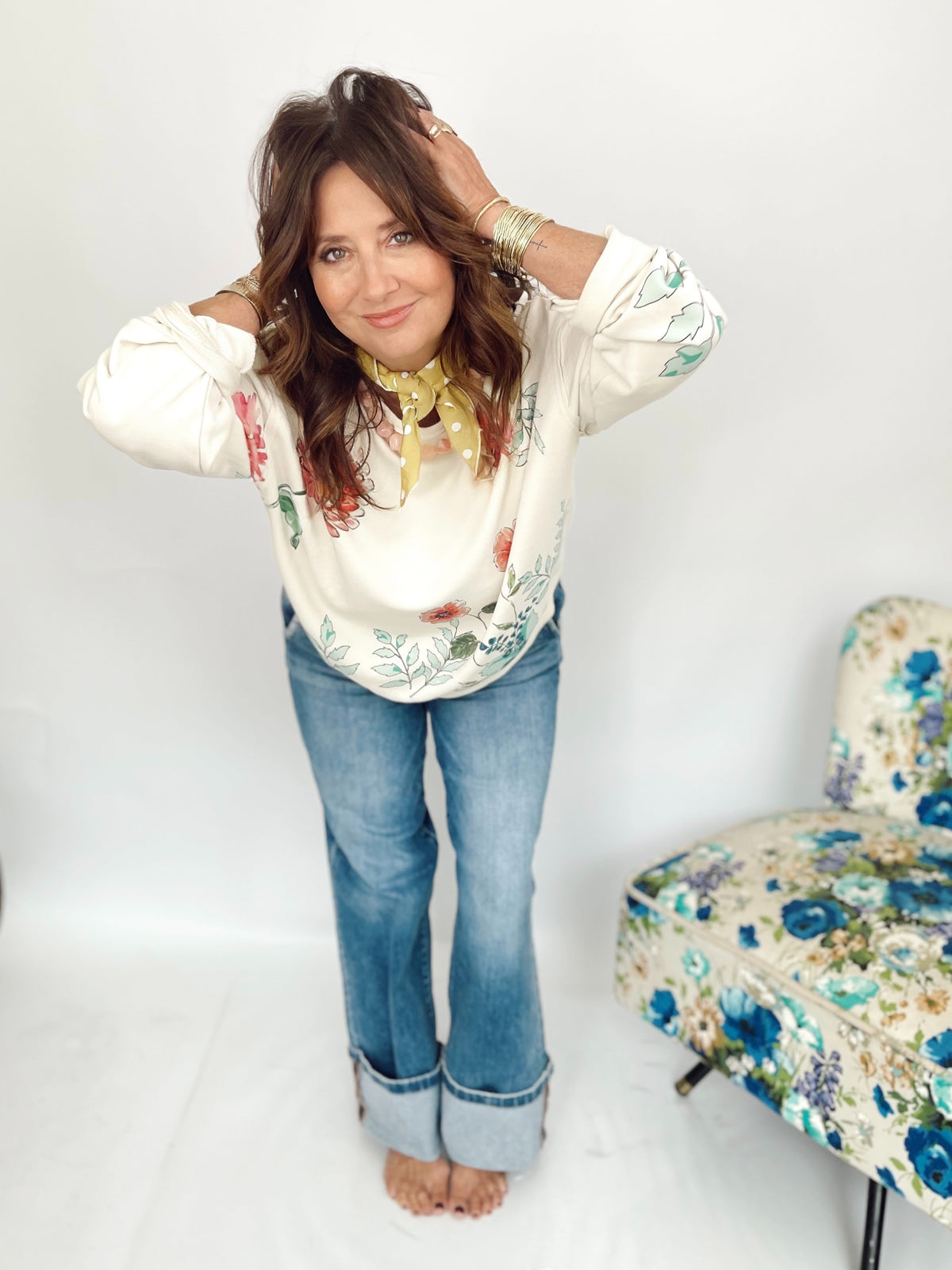 Elise High Rise Wide Leg Cuffed Hem Jeans