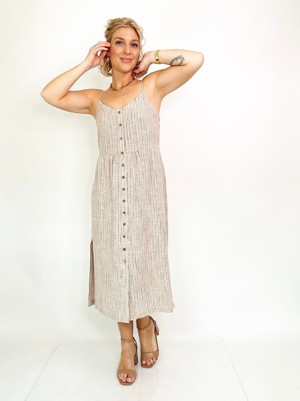 Oaklynn Striped Linen Tank Dress