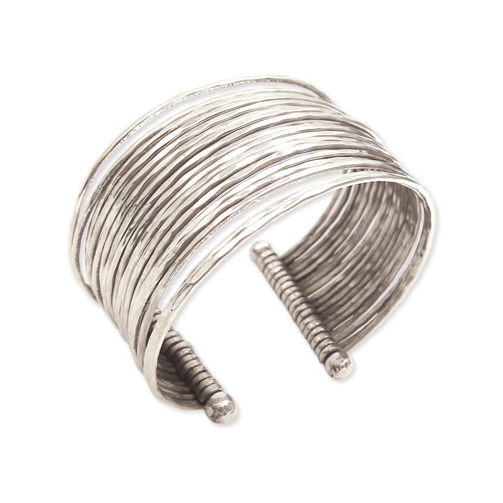 Silver Metal Thin Hammered Cuff Bracelet