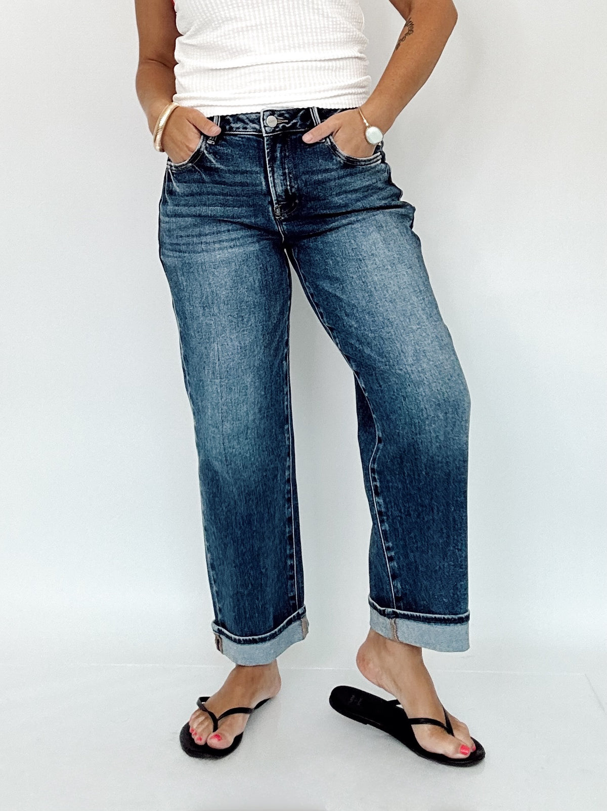 Brynn Mid Rise Ankle Boyfriend Cuffed Jeans