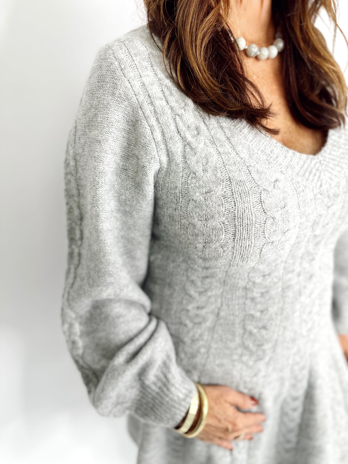 Anita Cable Knit Fit &amp; Flare Mini Dress H. Grey
