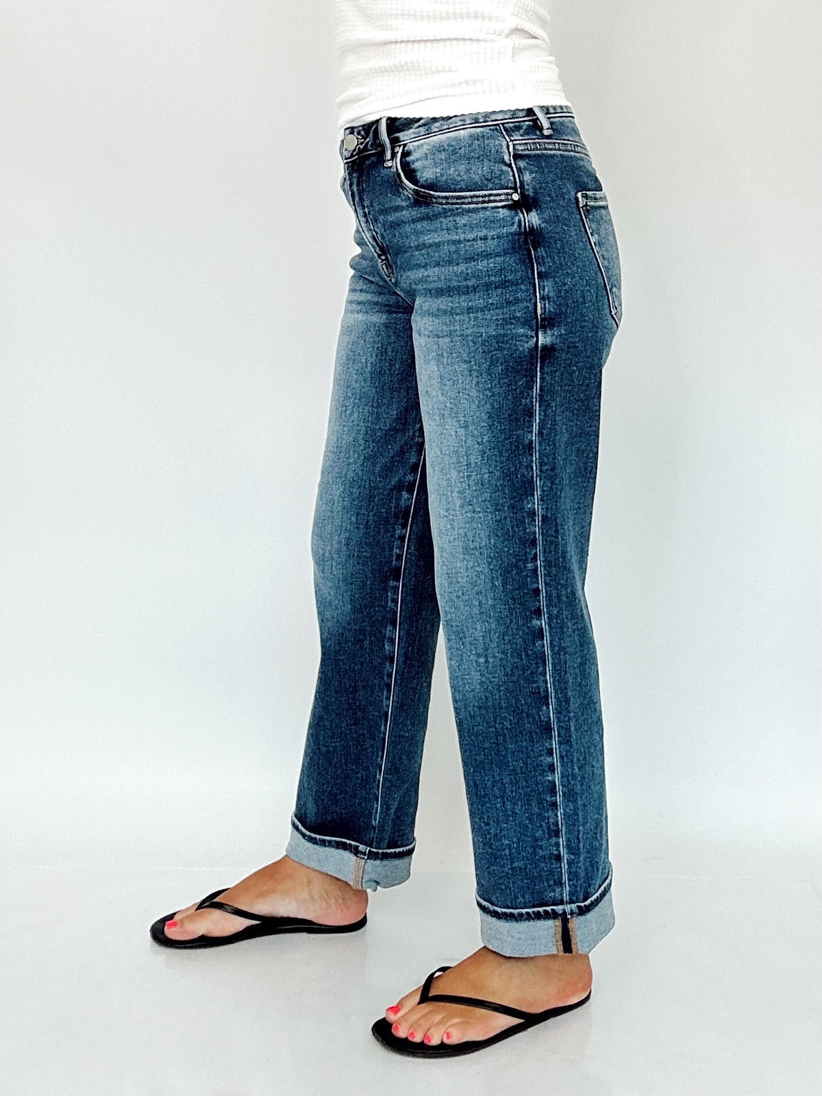 Brynn Mid Rise Ankle Boyfriend Cuffed Jeans