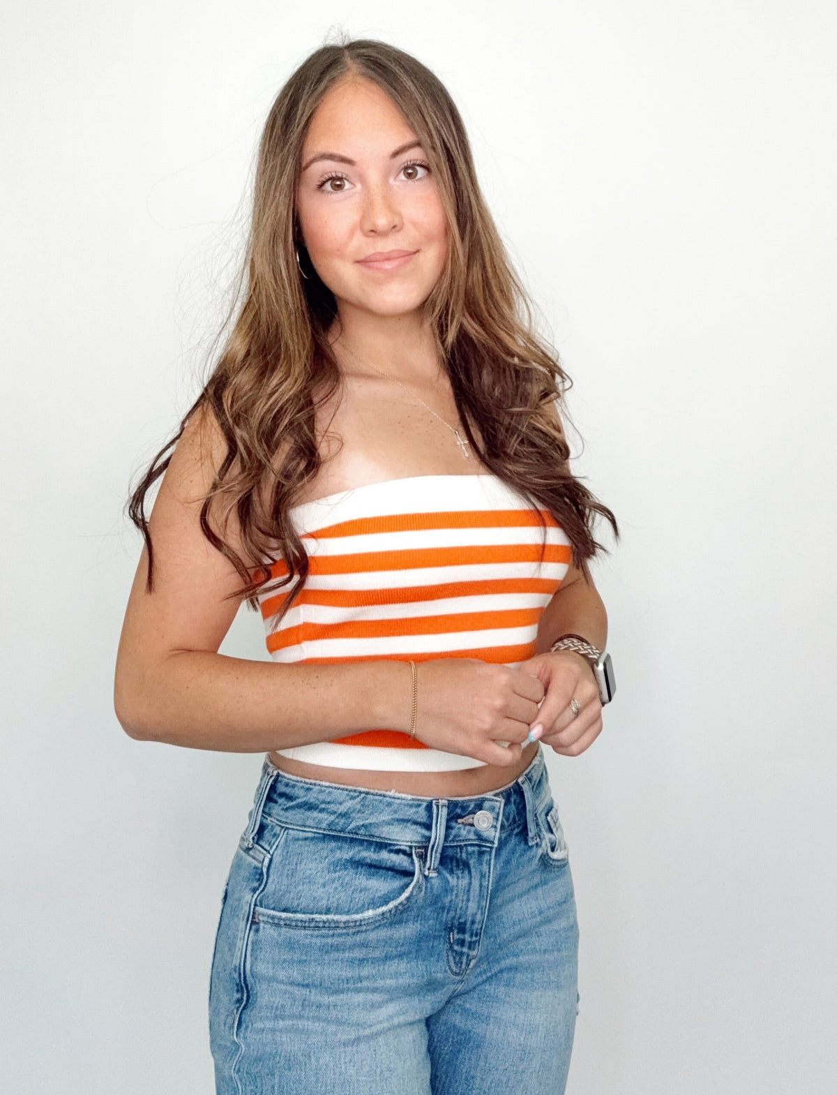 Avery Striped Tube Top Orange/Ivory