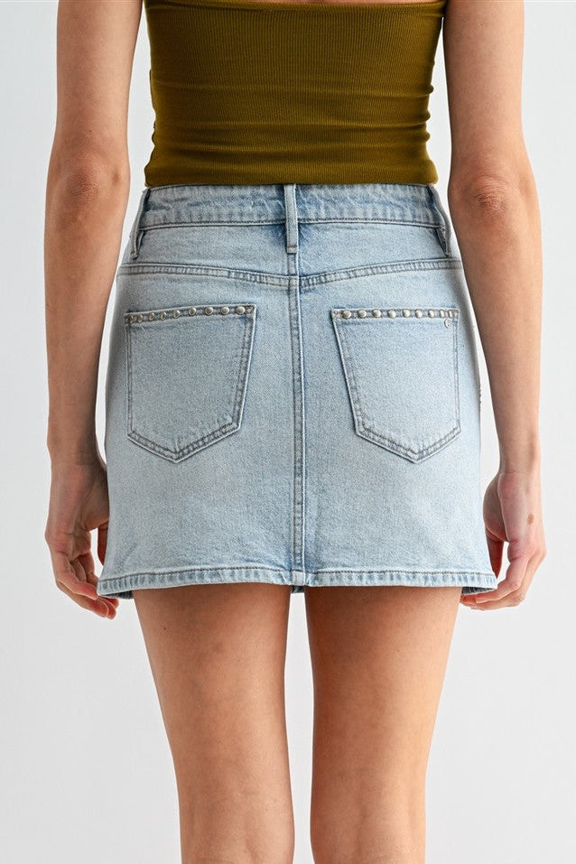 Kira High Rise Studded Yoke Mini Skirt