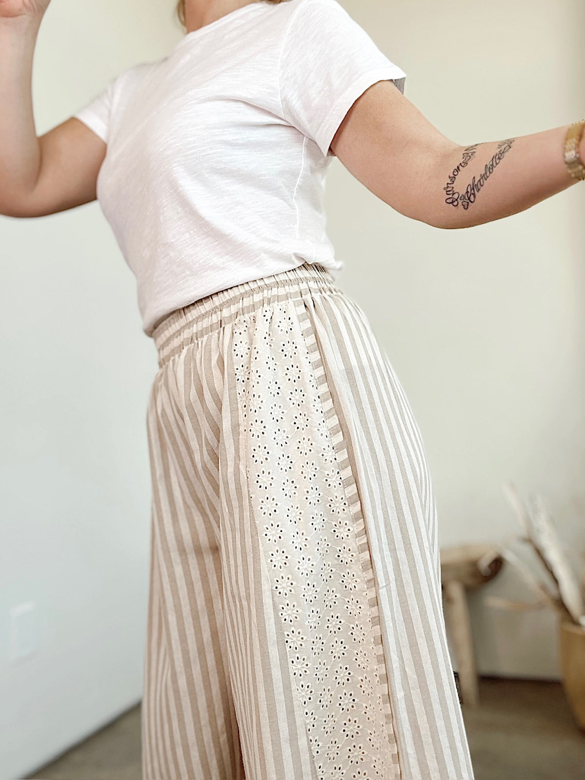 Becky Striped Wide Leg Pants Taupe