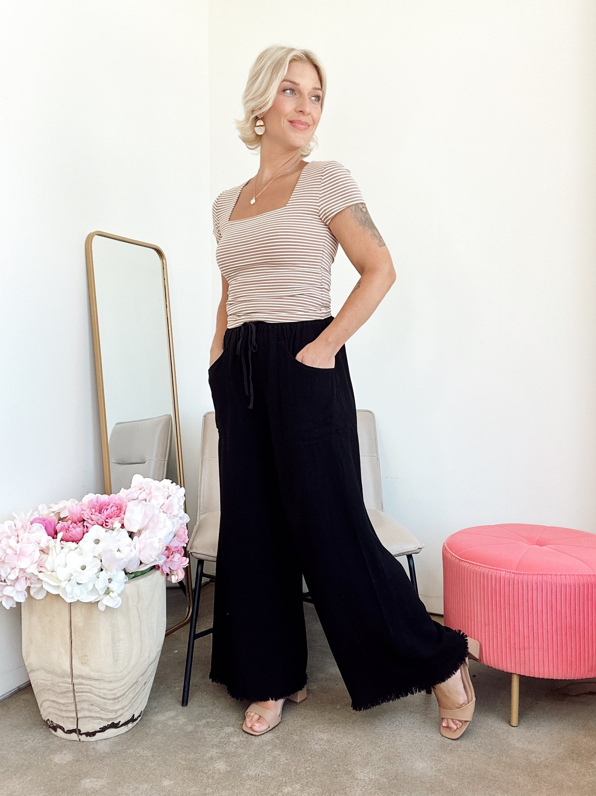 Baylor Cropped Wide Leg Pants Black