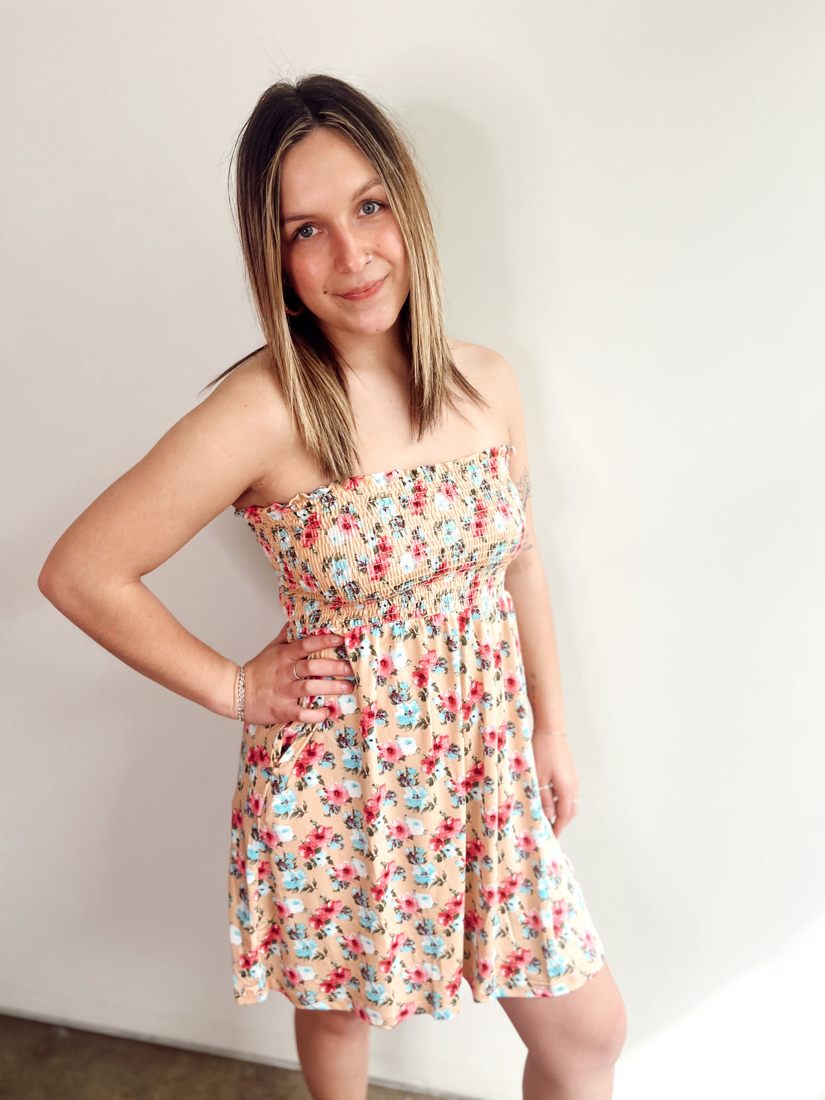 Tori Floral Mini Dress, Peach (Copy)