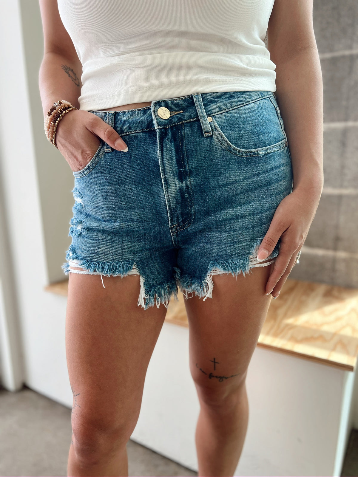 Midge Distressed Denim Shorts