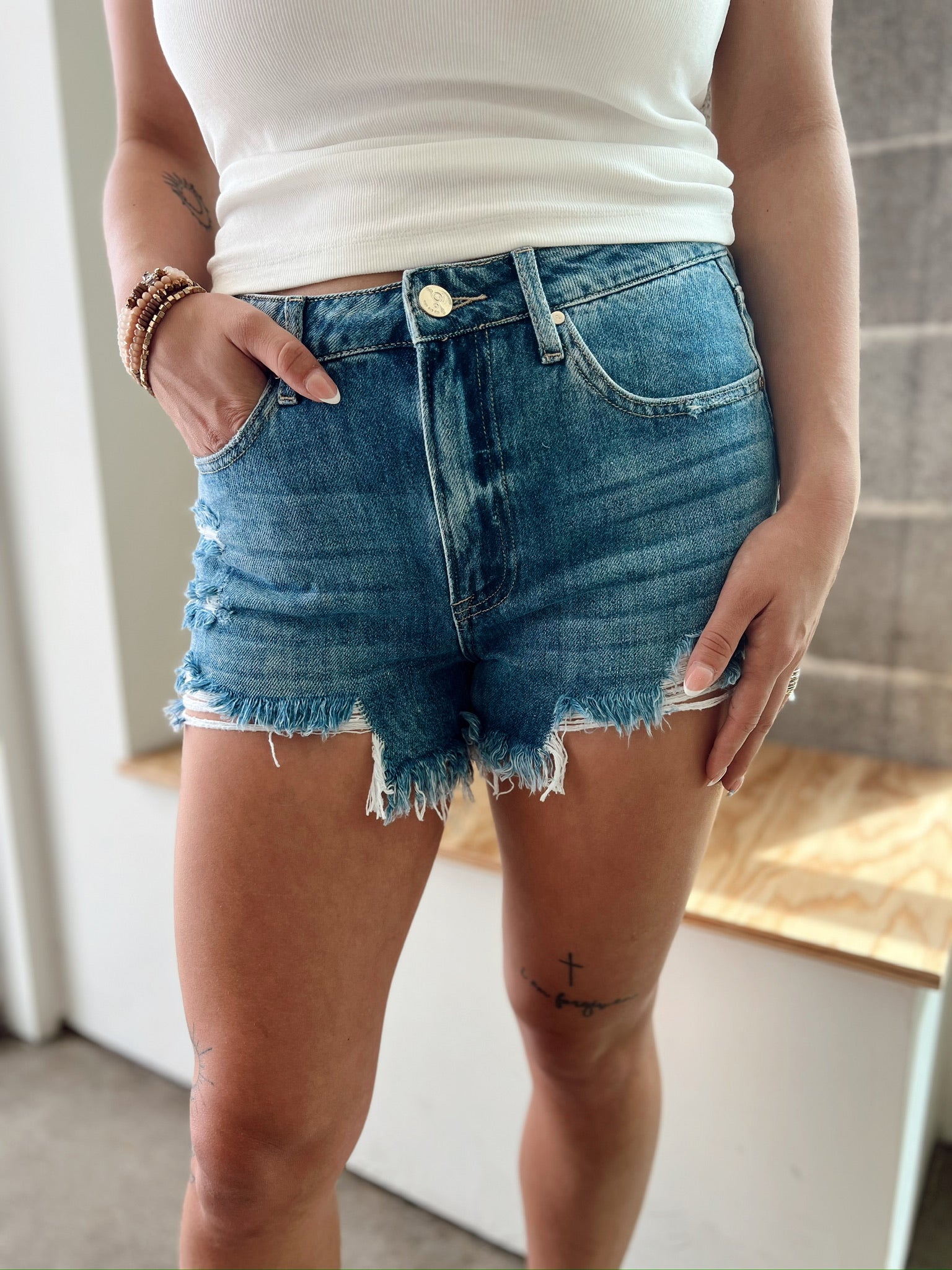 Midge Distressed Denim Shorts