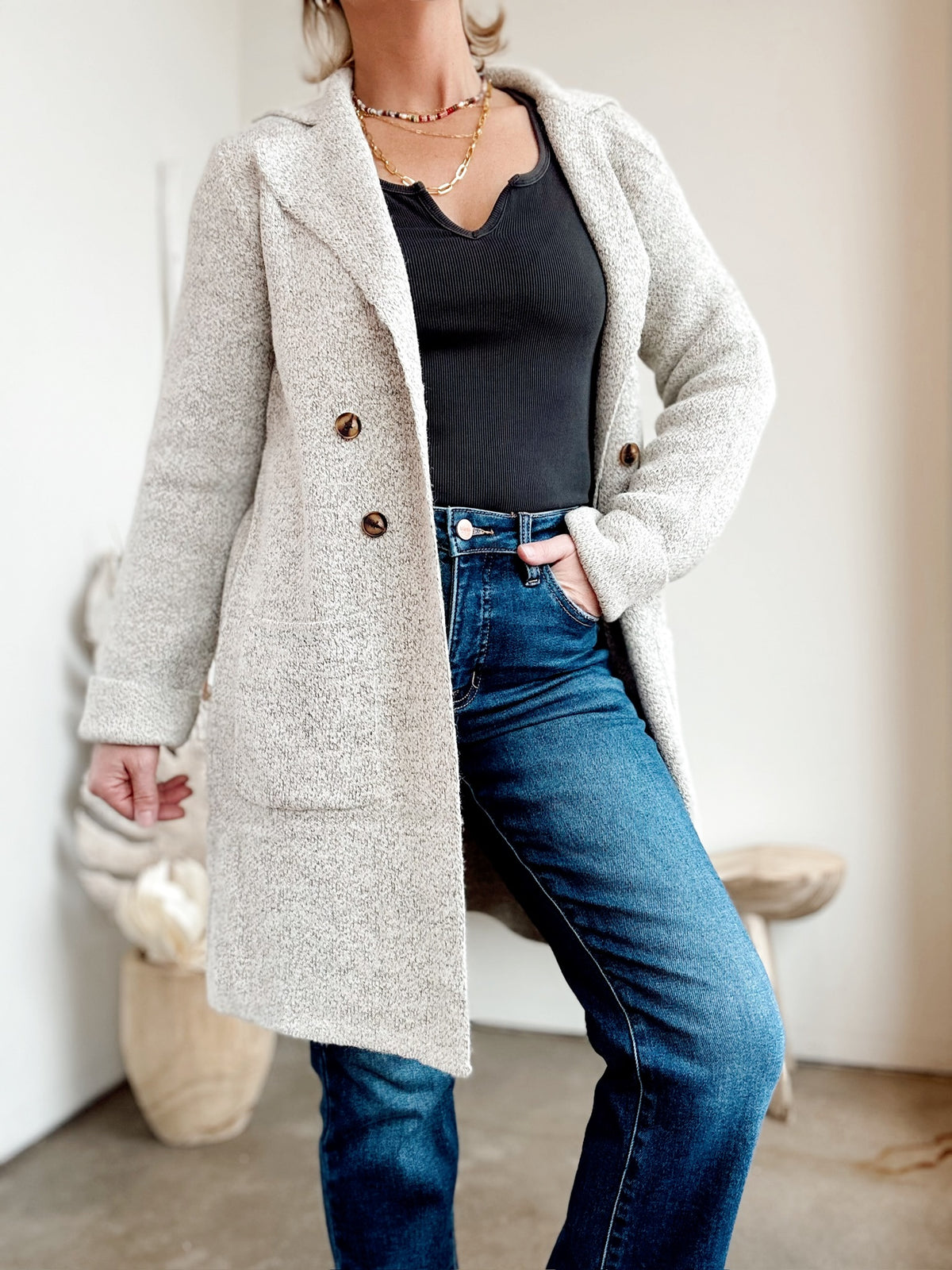 Brielle Open Sweater Coat Oatmeal