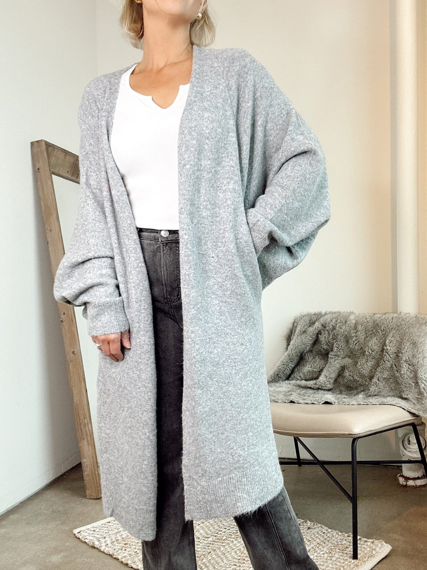 Laurel Oversized Knit Cardigan Grey