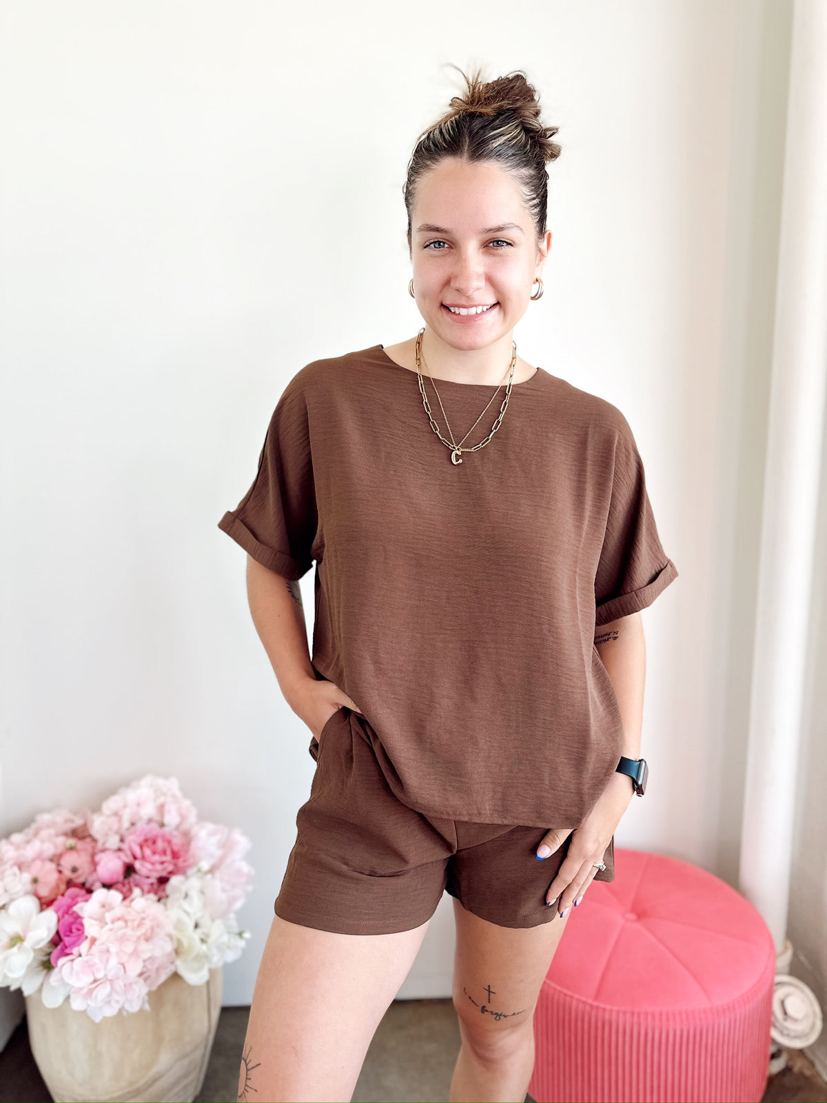 Abby Top &amp; Shorts Set Brown