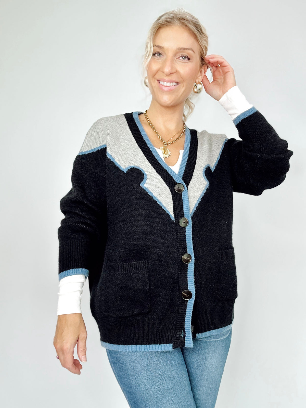 Horse Embroidered Sweater Cardigan Black