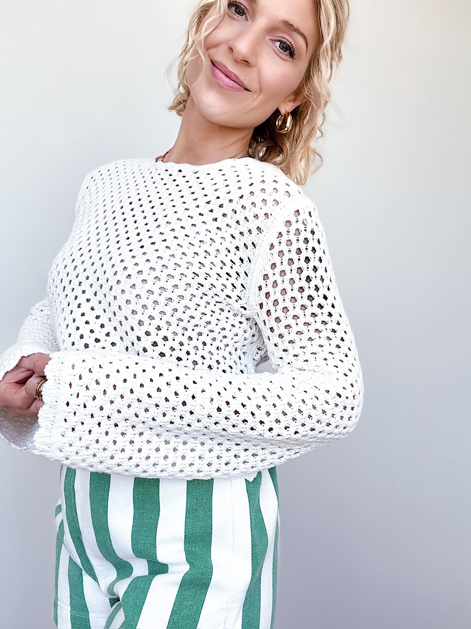 Hadley Crochet Open Knit Sweater Off White