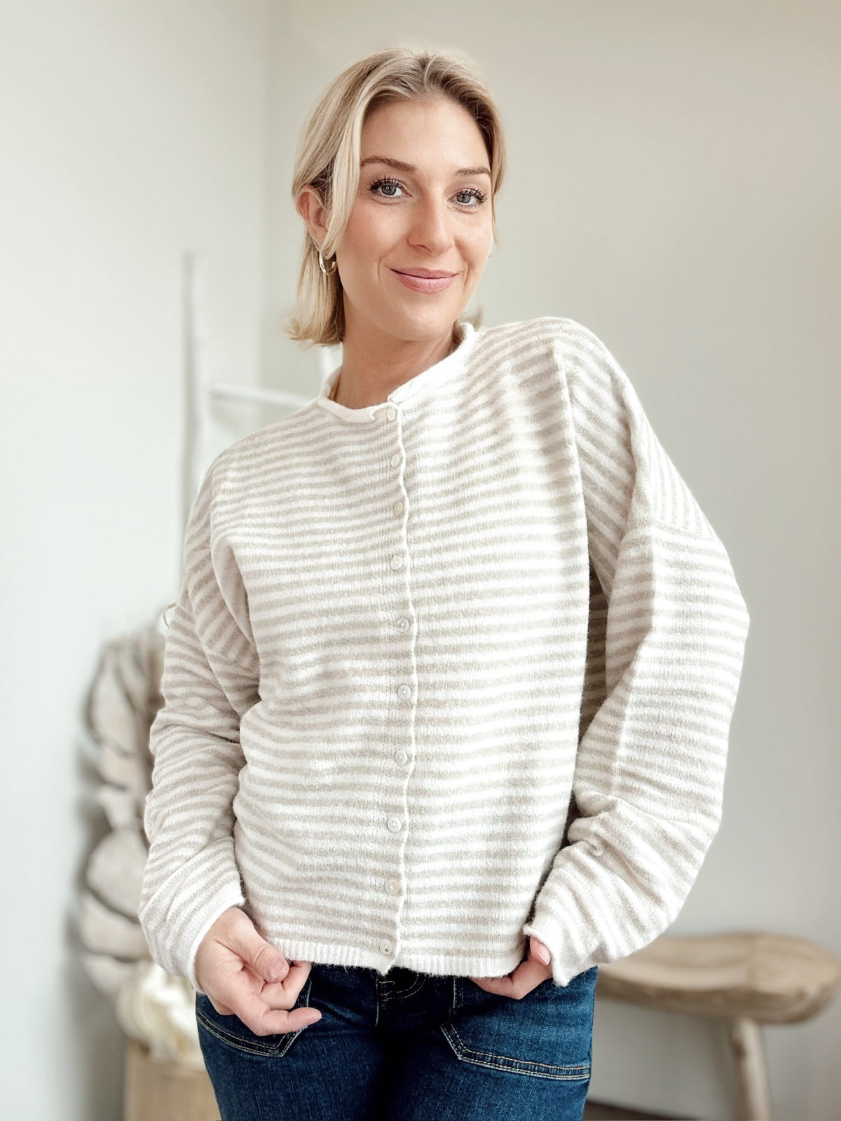 Piper Cardigan Mini Striped Cream