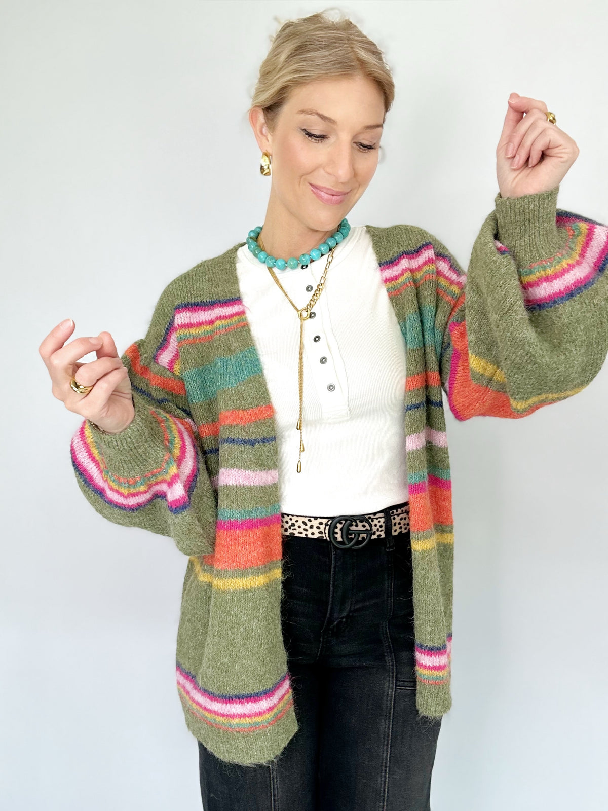 Evelyn Stripe Cardigan Olive