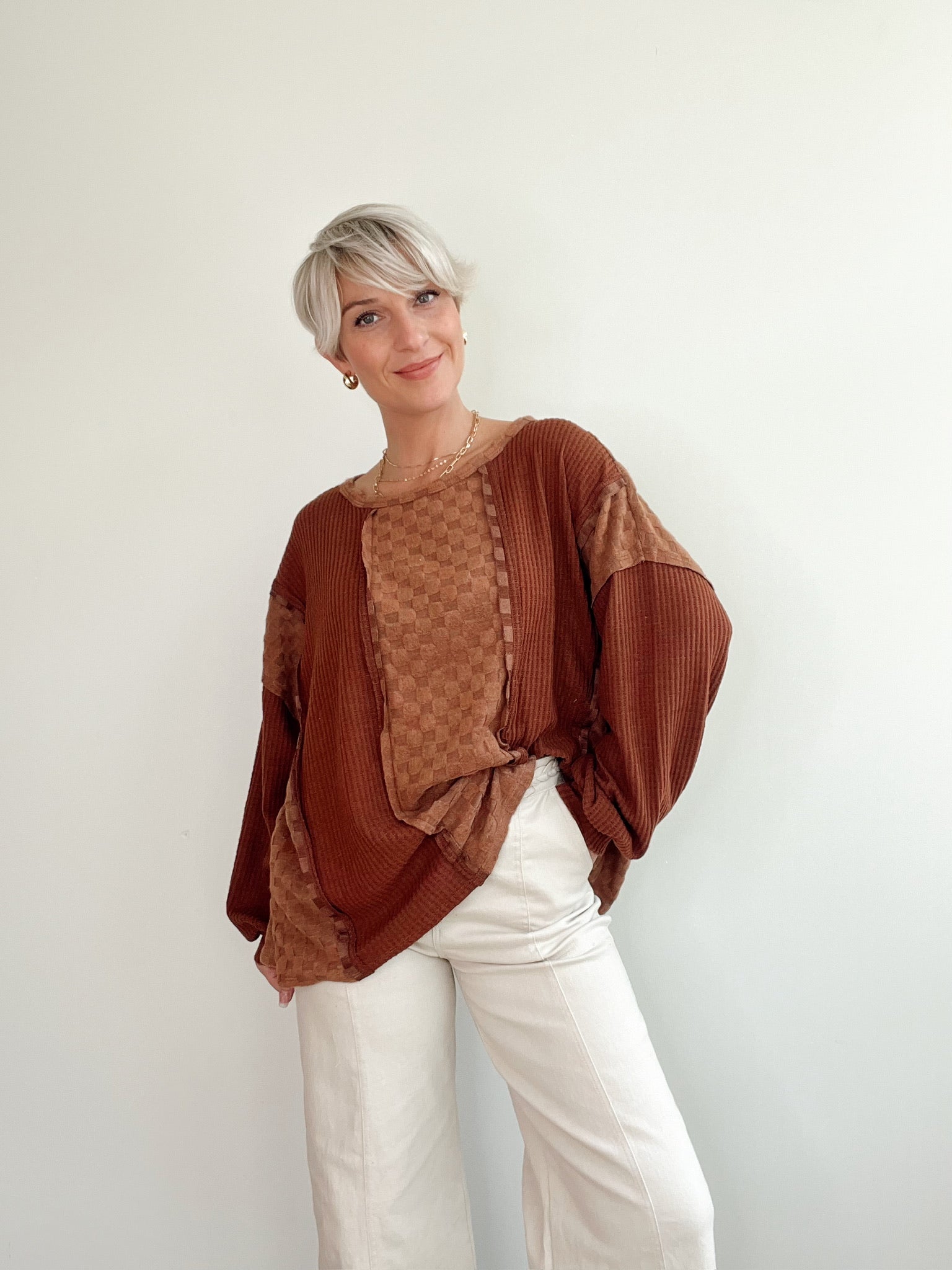 Melodie Mixed Top Brown