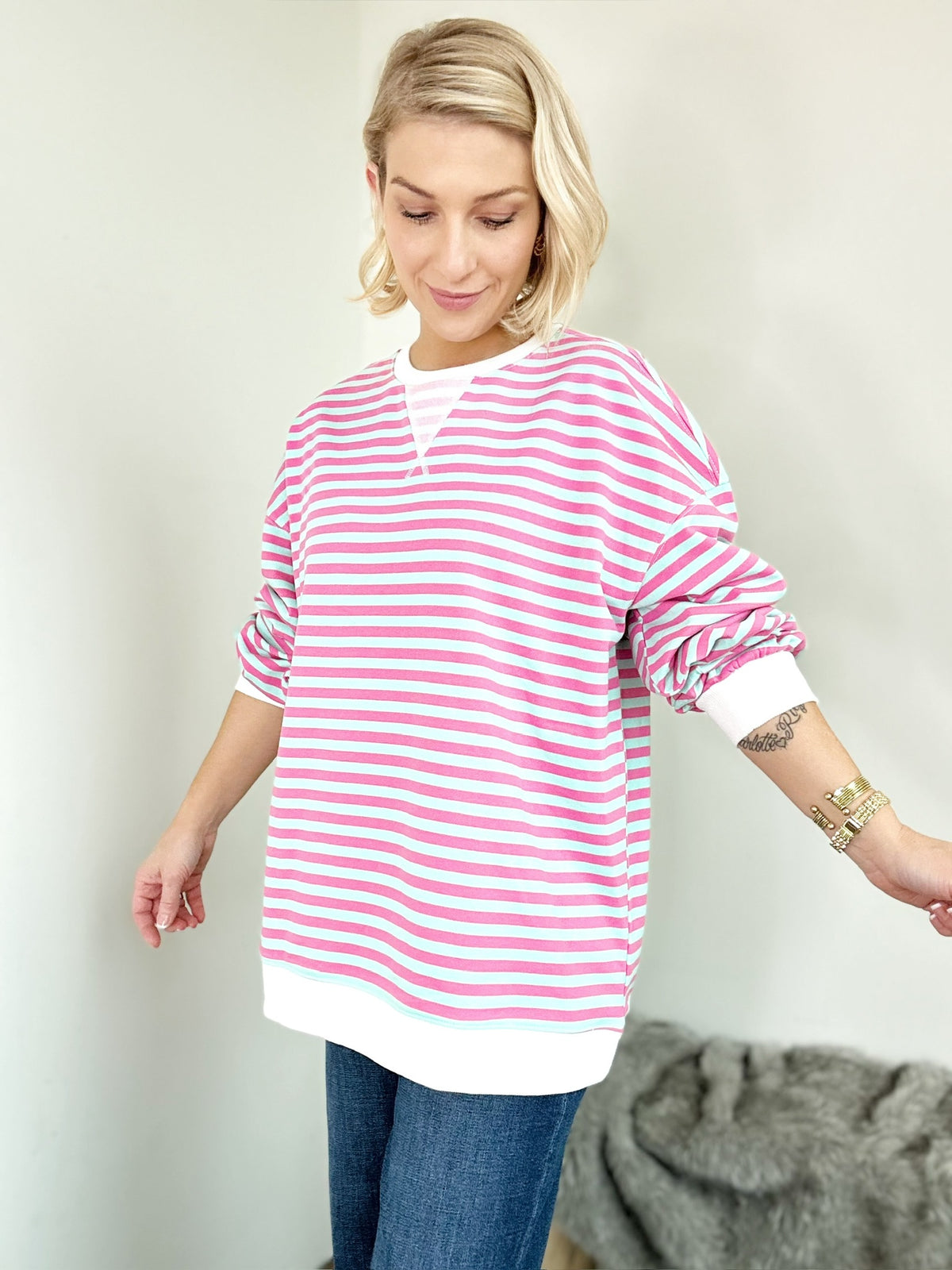 Kodi Striped Sweatshirt Pink/Blue