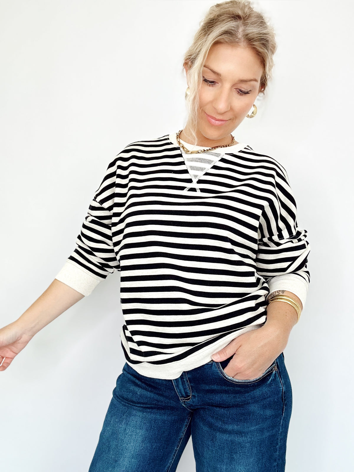 Hadley Striped Pullover Black/H.Grey