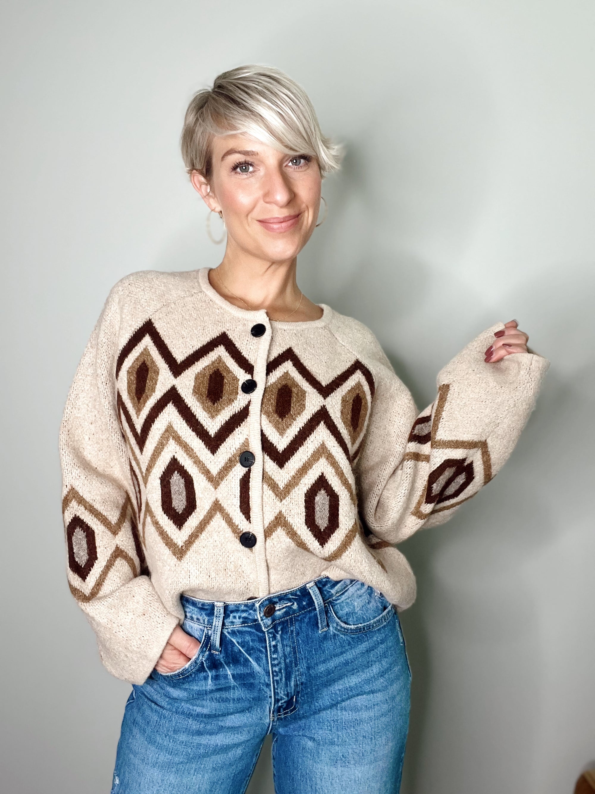 Lexie Geometric Diamond Knit Cardigan Sweater