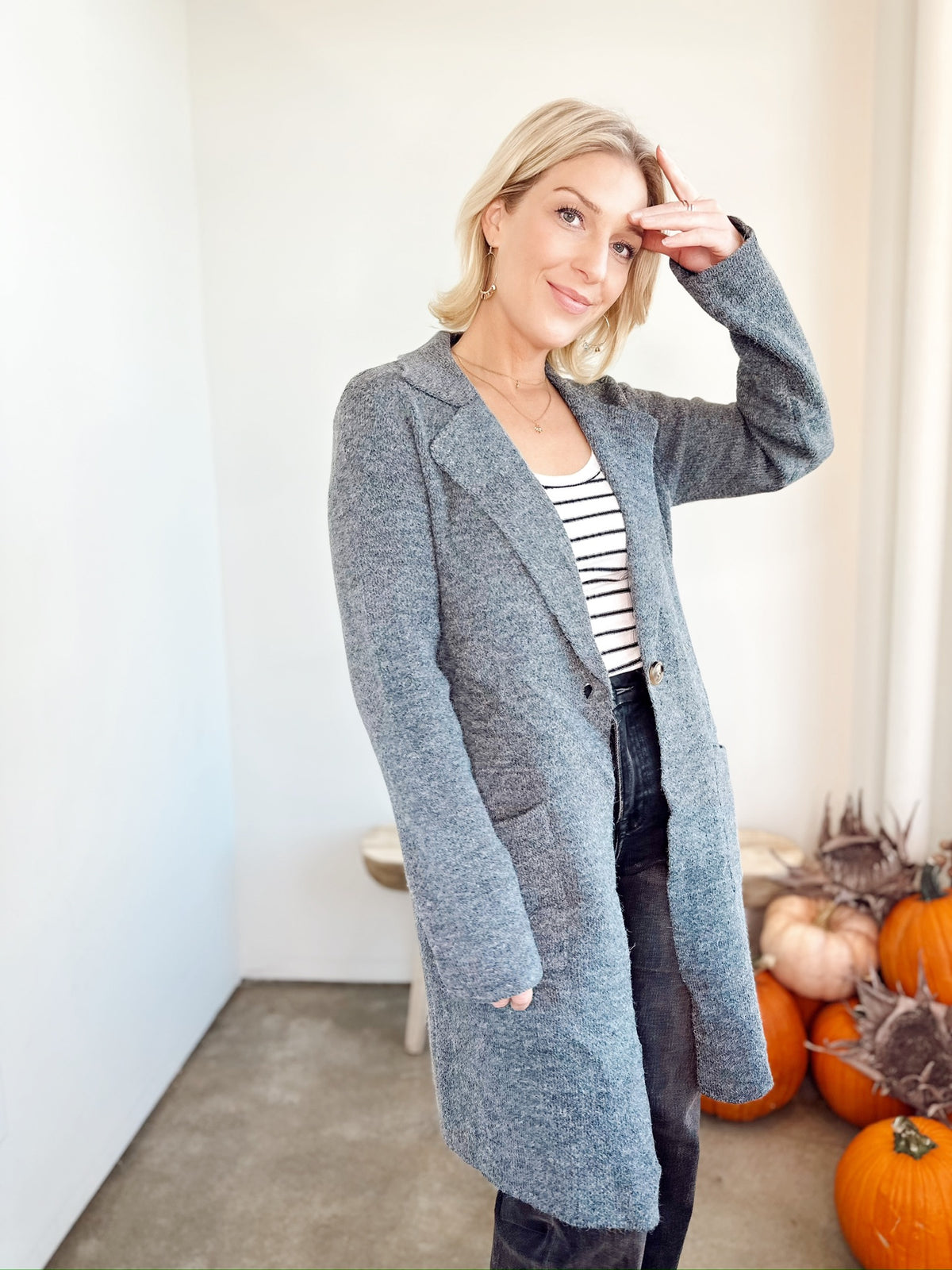 Brielle Open Sweater Coat Charcoal