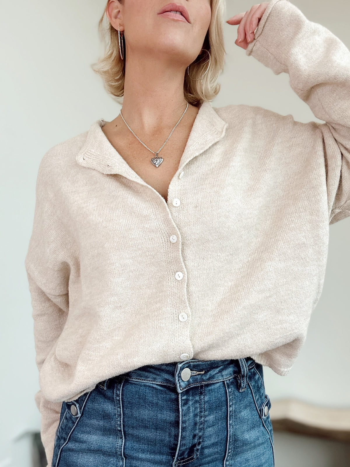 Piper Button Up Cardigan Natural